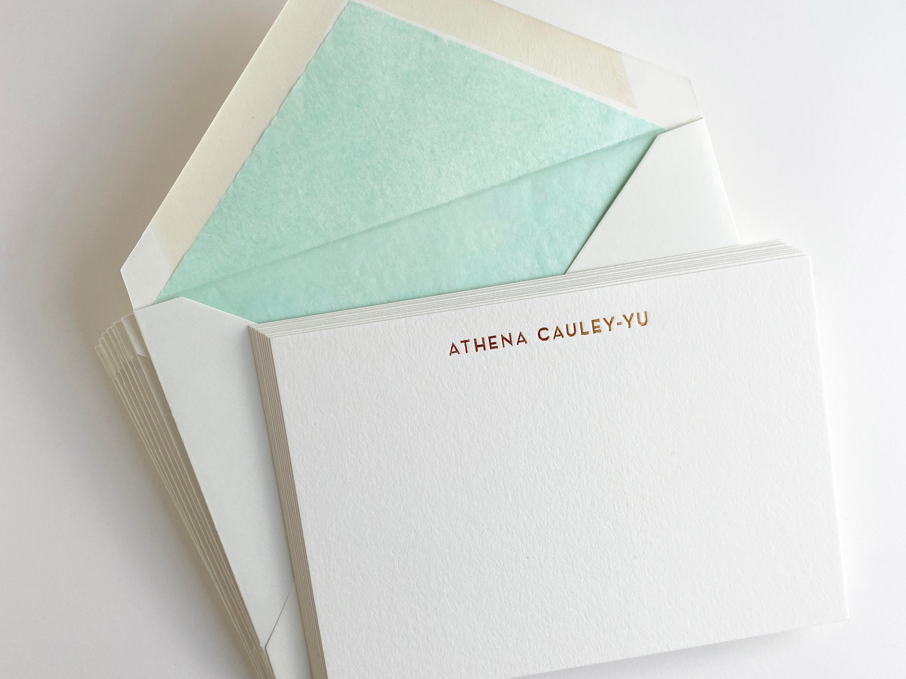 Personalised Copper - Gold foiled A5 Correspondence Cards with mint tissue lined envelopes