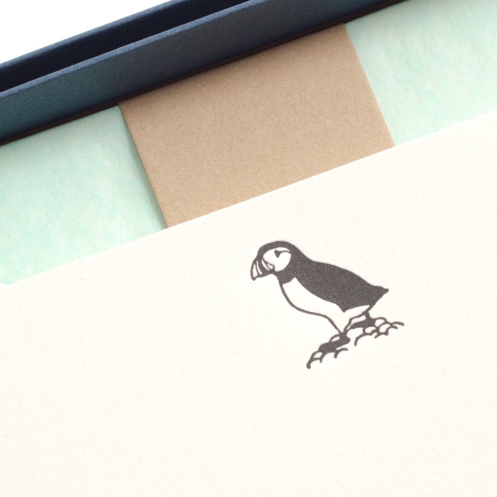 Close-up of black and white Letterpress Puffin