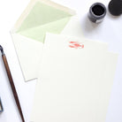 Lobster Letterpress Letterhead with green tissue lined envelope and ink pot