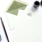 Landscape Letterpress Letterhead with green tissue lined envelope and ink pot