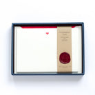 Letterpress Red Heart Correspondence Cards in display box with wax seal