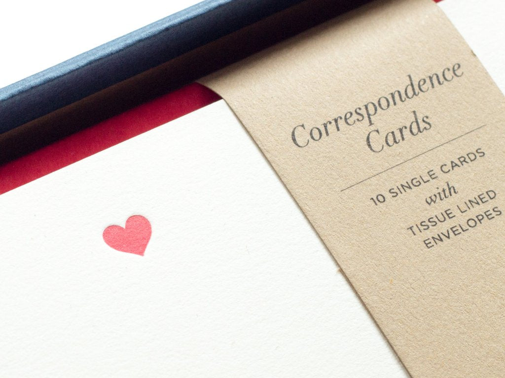 close-up of Letterpress Red Heart Correspondence Cards