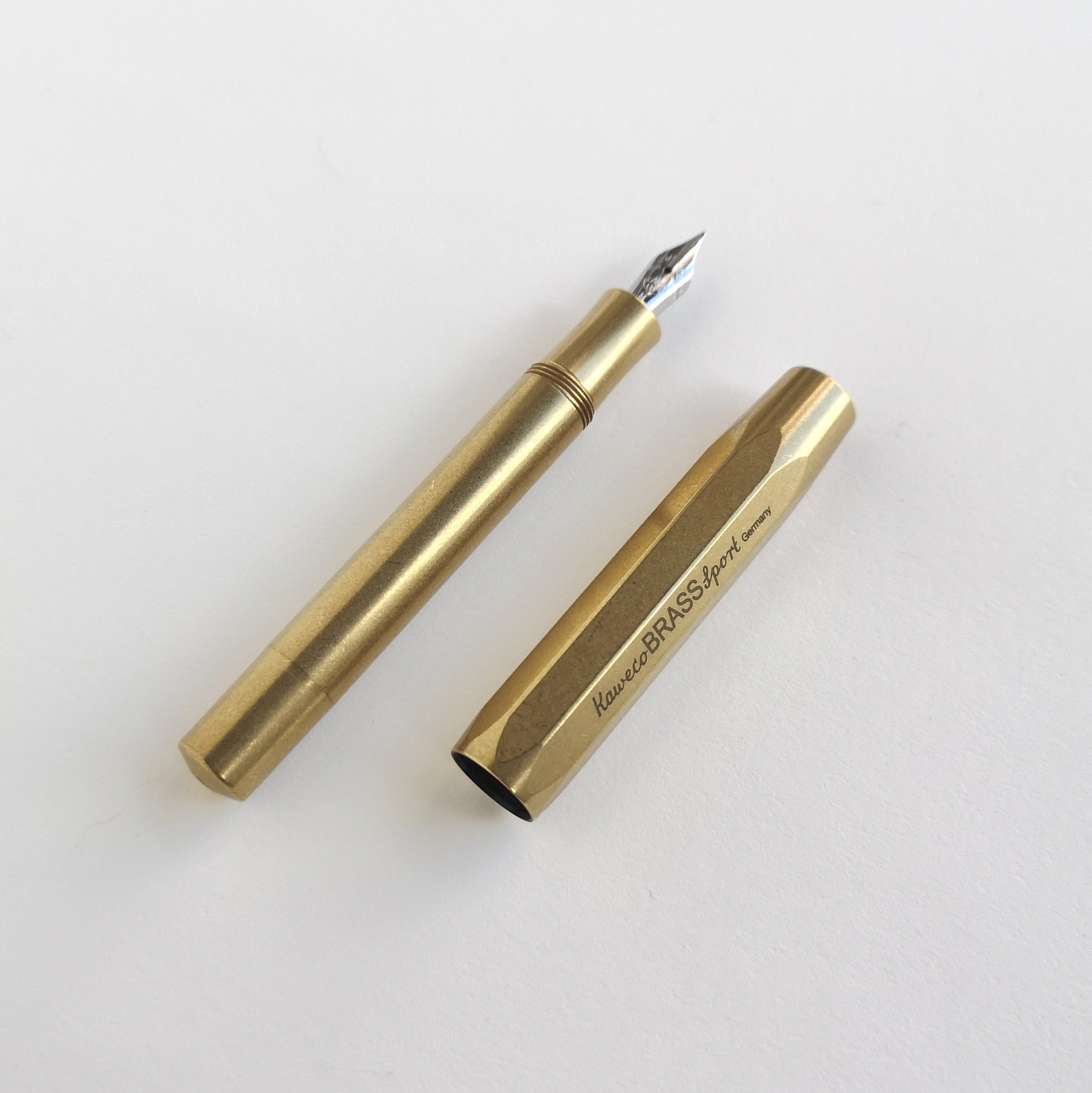 Brass Kaweco Sport Fountain Pen with cap on side