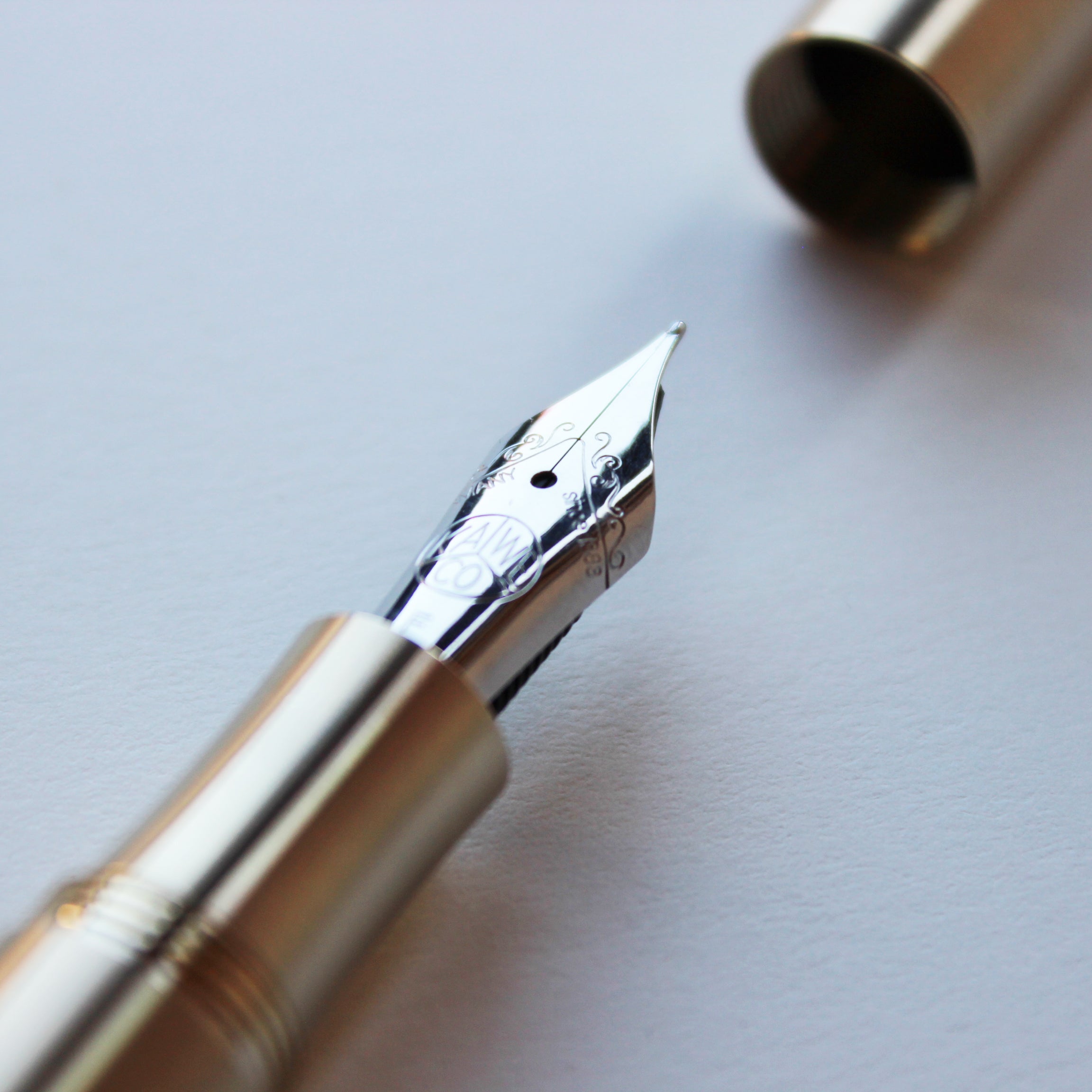 Kaweco Brass Supra Fountain Pen close-up of 250 bock nib