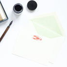 Lobster Letterpress Correspondence Card with green tissue lined envelope and ink pot