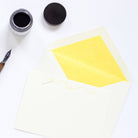 Sewing Letterpress Correspondence Card with yellow tissue lined envelope and ink pot