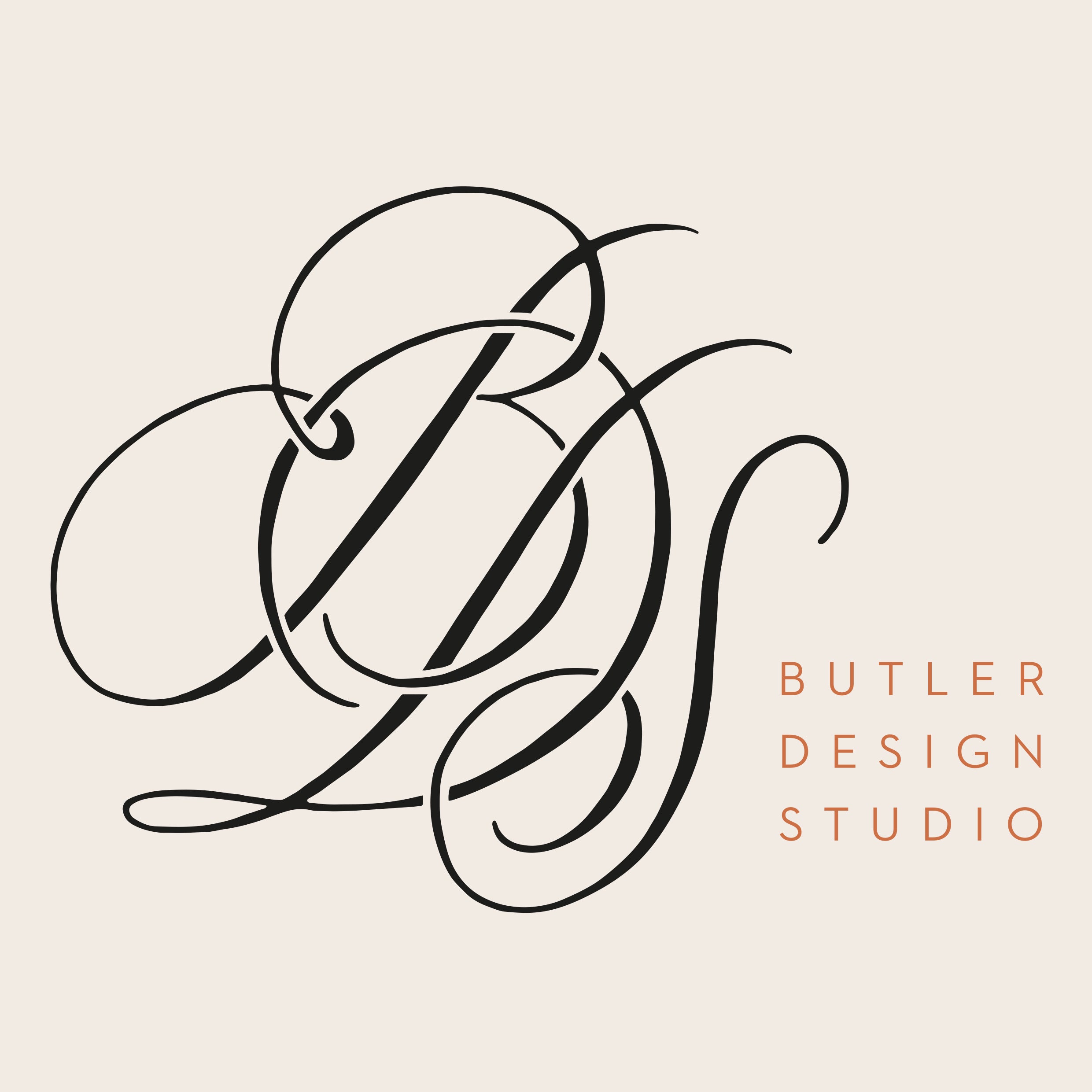 Butler Design Studio logo with clean BDS monogram and copper sans serif lettering