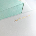close up of shiny foil on personalised correspondence cards