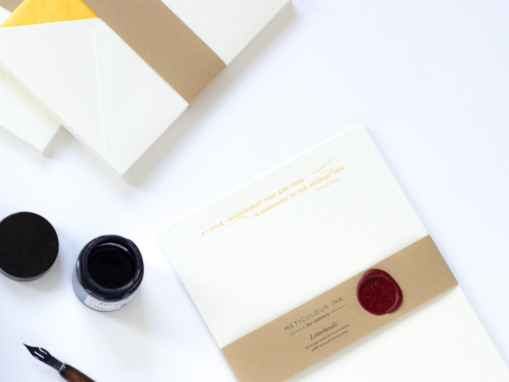 Roald Dahl Letterpress Letterheads with wax seal and ink pot
