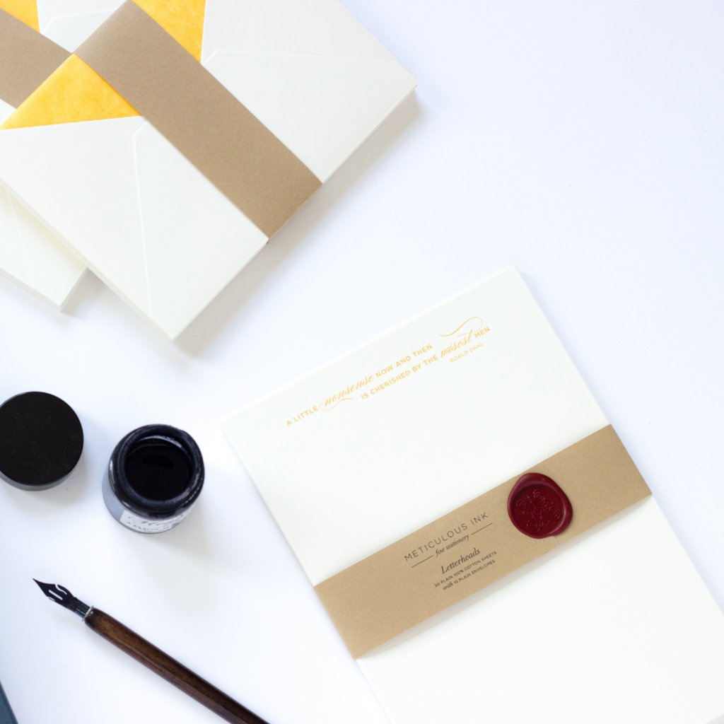 Roald Dahl Letterpress Letterheads with wax seal and ink pot