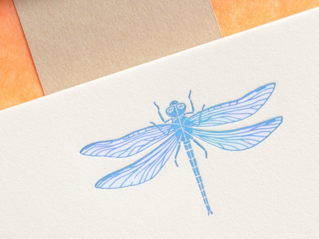 Blue Dragonfly Letterpress close-up