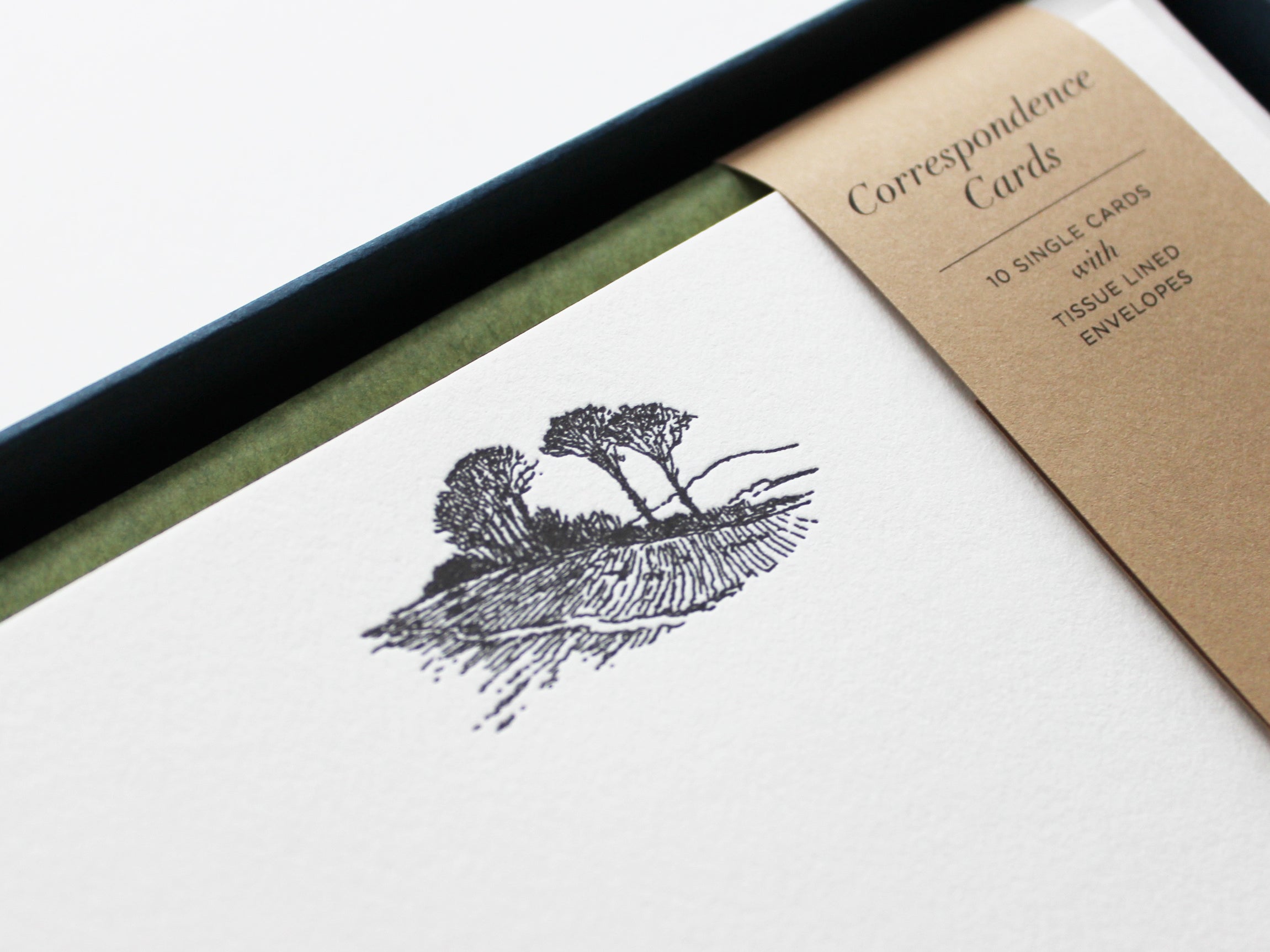 close-up of Landscape Letterpress Correspondence Cards