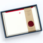 Letterpress Red Heart Correspondence Cards in display box with wax seal