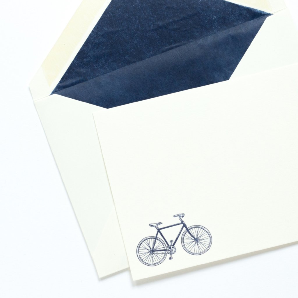 Bicycle Letterpress Correspondence Card with blue tissue lined envelope