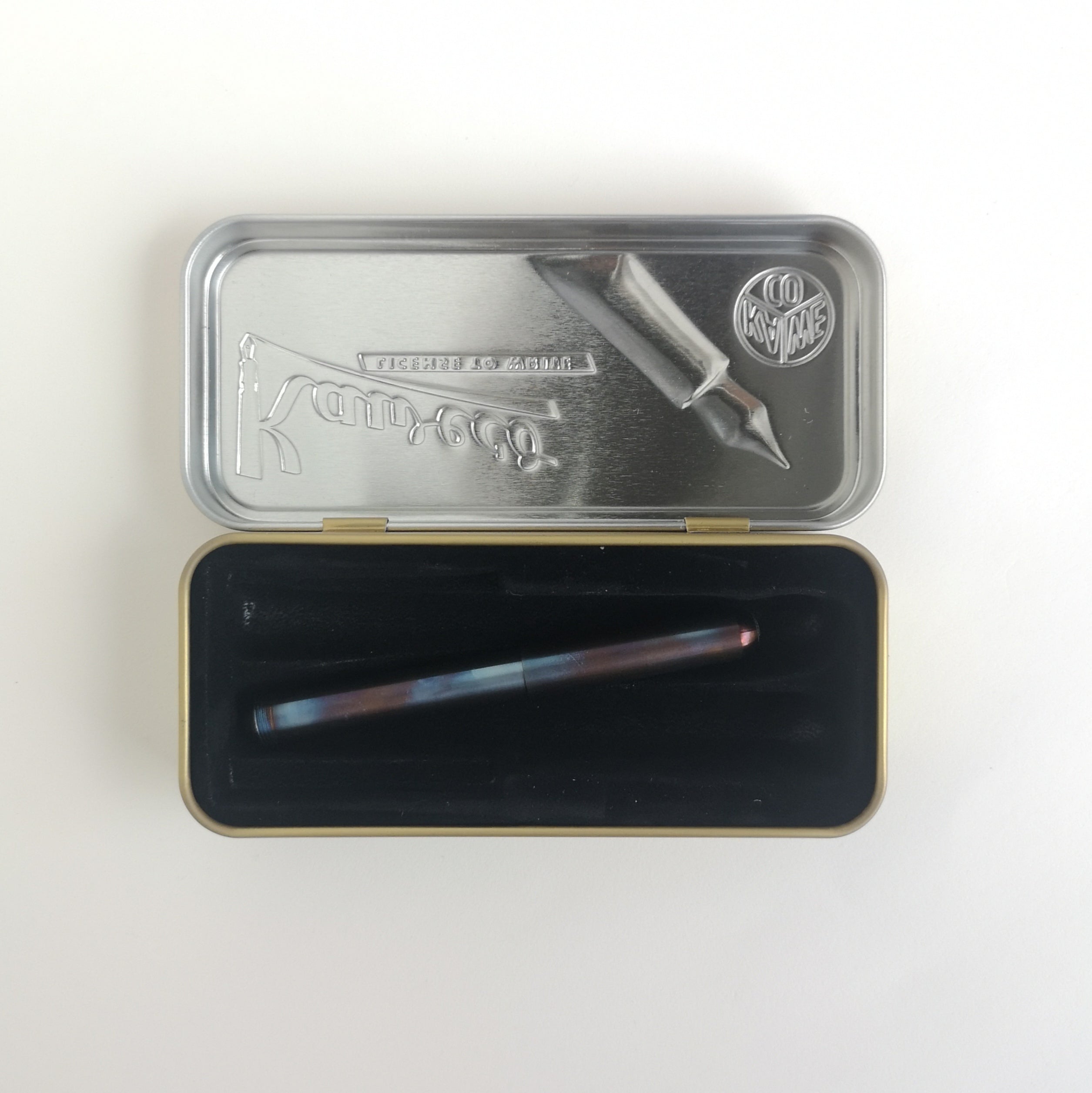 kaweco fireblue liliput fountain pen in metal display tin