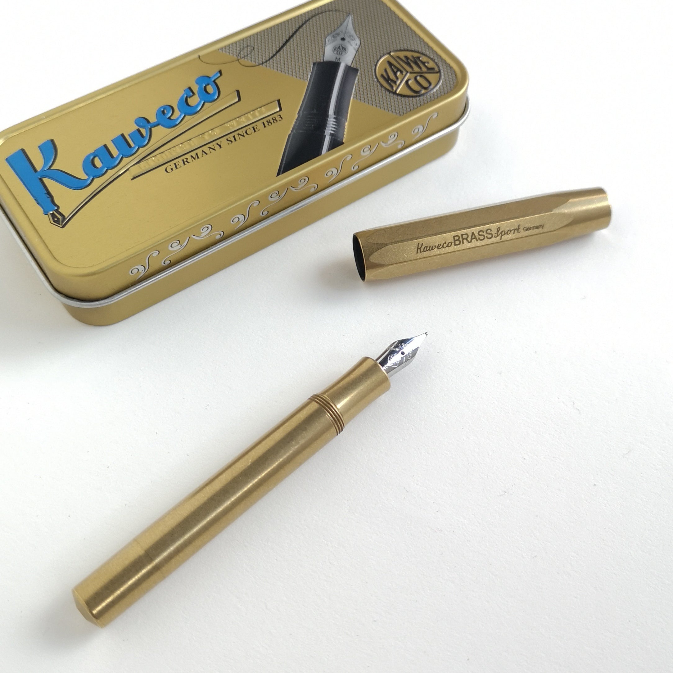 Kaweco Sport Brass Fountain Pen with metal display tin