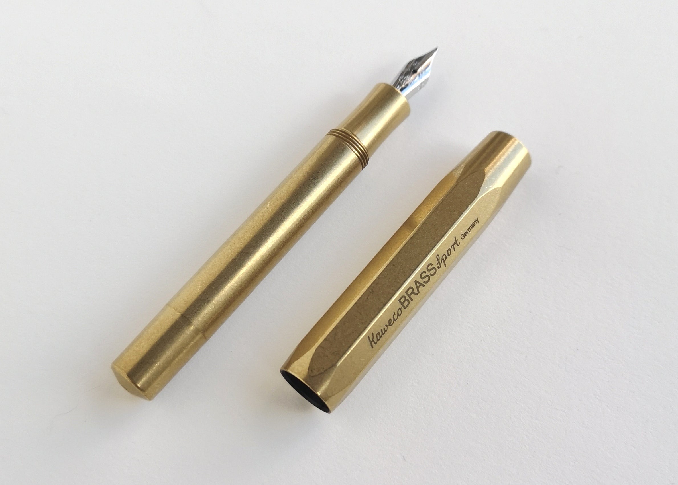 Brass Kaweco Sport Fountain Pen with cap on side