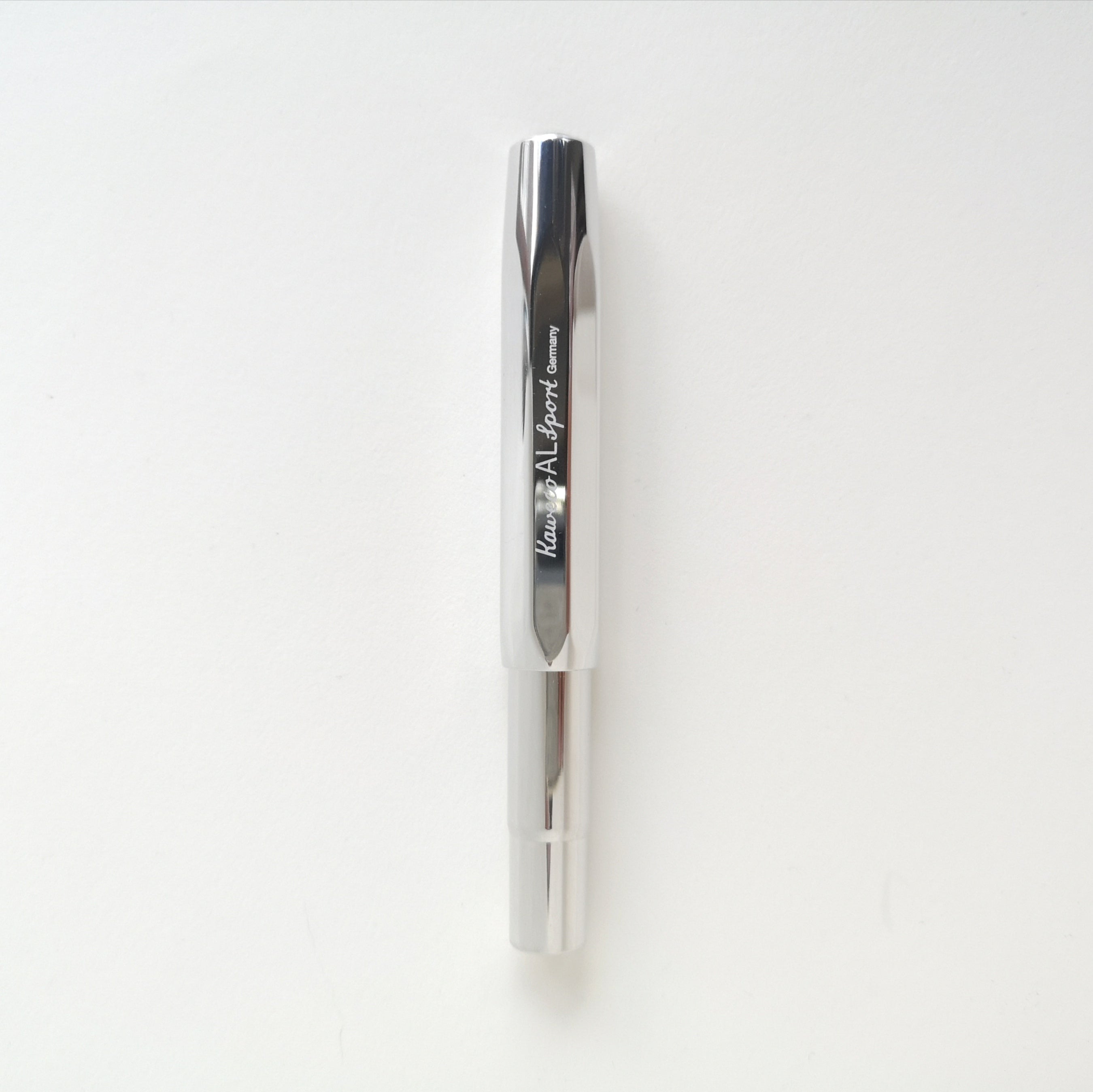 Shiny Aluminium Kaweco Sport Fountain Pen with cap on