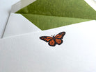 Monarch Butterfly Letterpress Correspondence Card with green tissue lined envelope