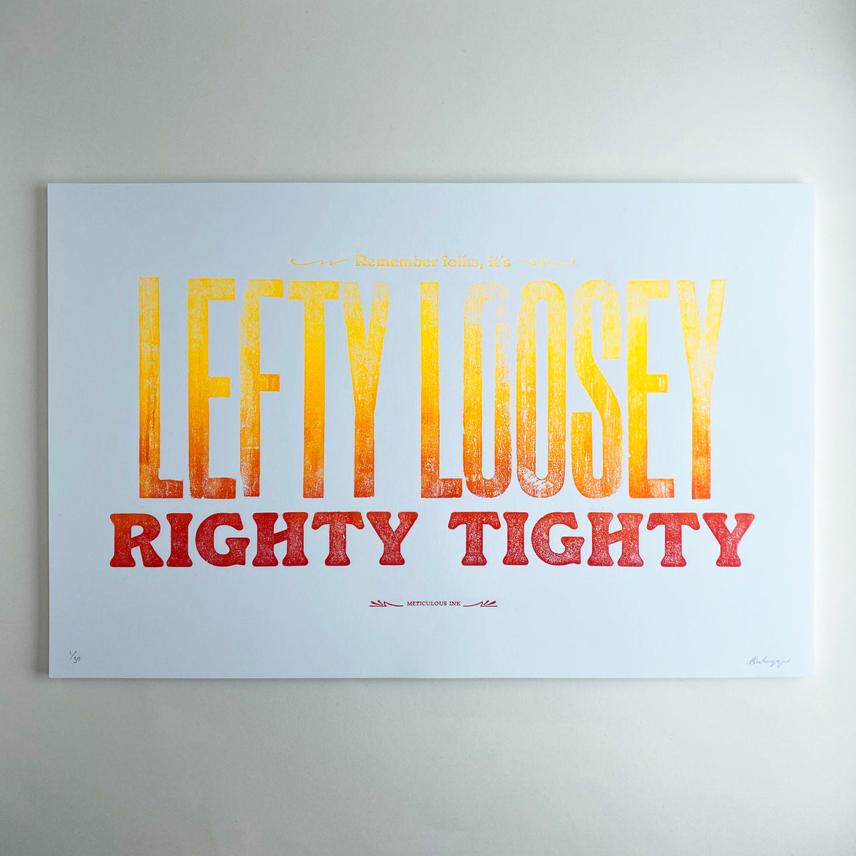 Lefty Loosey Limited Edition Letterpress Art Print Meticulous Ink