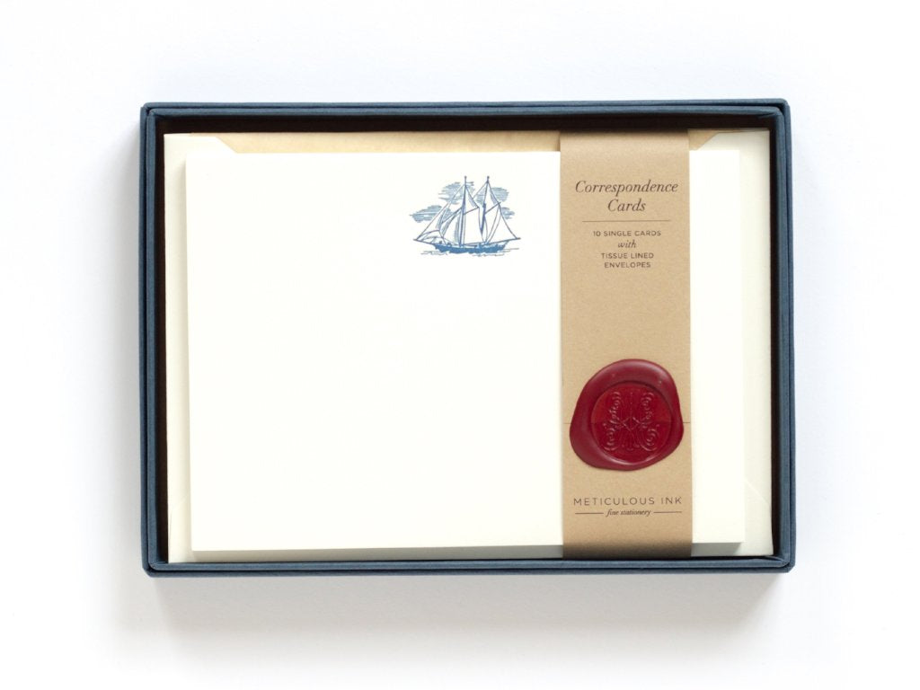 Ship Letterpress Correspondence Cards in display box with wax seal