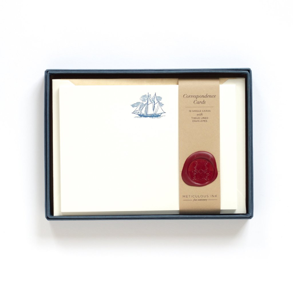 Ship Letterpress Correspondence Cards in display box with wax seal