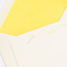 Sewing Letterpress Correspondence Card with yellow thread and yellow tissue lined envelopein display box with wax seal