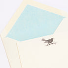 Single Blackbird Letterpress Correspondence Card with sky blue tissue lined envelope