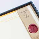 Close-up of ten Roald Dahl Letterpress Correspondence Cards in display box with wax seal