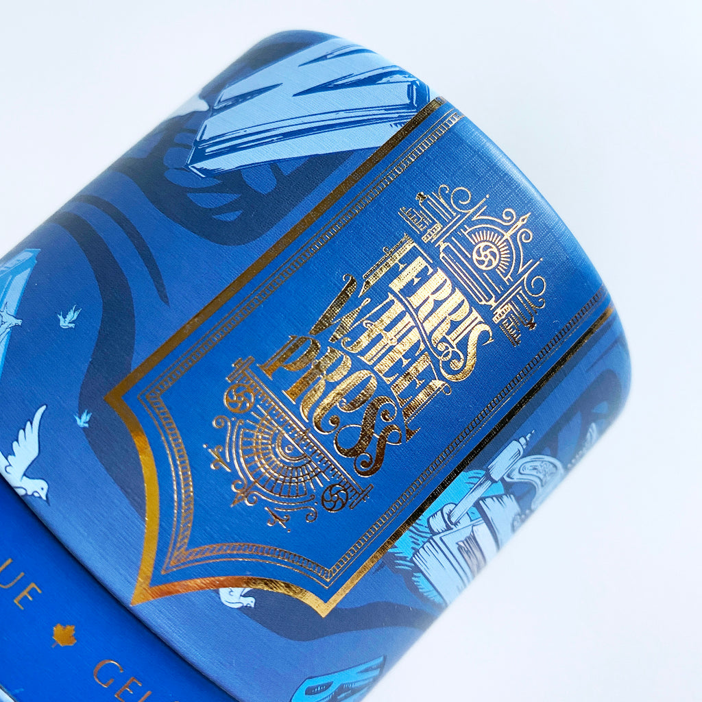 Blue box ink with gold writing