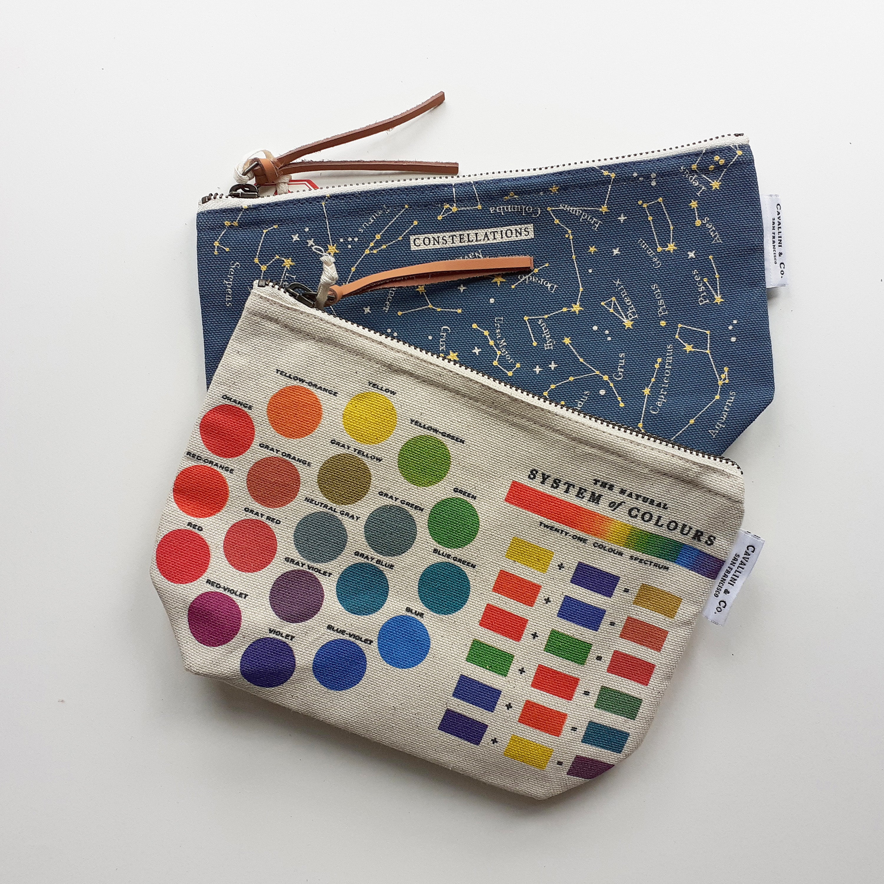Large cloth pencil cases with colours and constellation